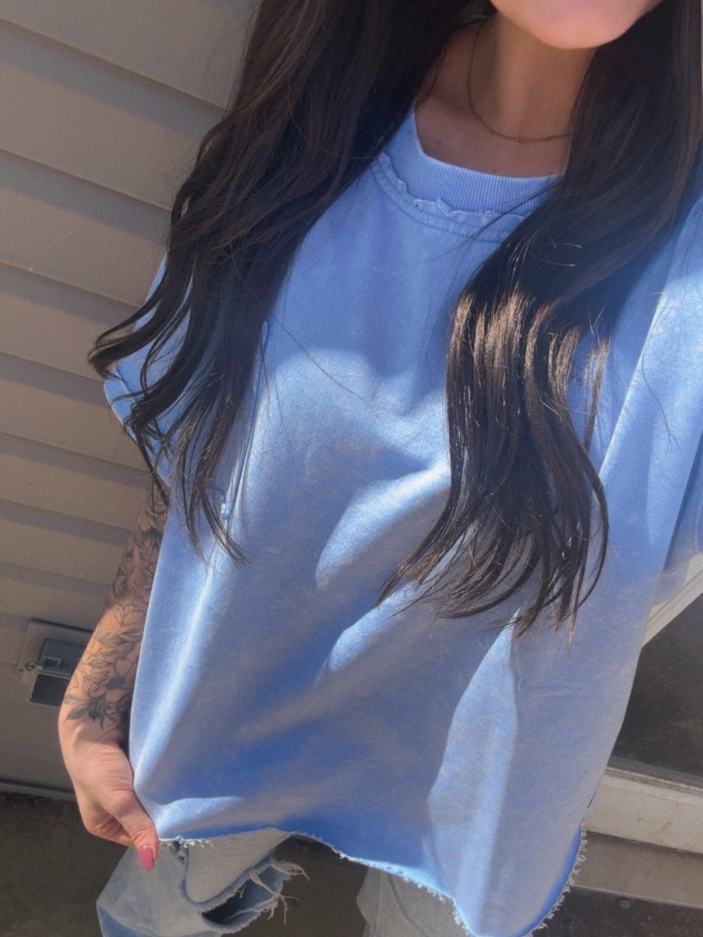 Zenana Acid Wash Blue Women's Relaxed Pocket Tee - Picture 4 of 4